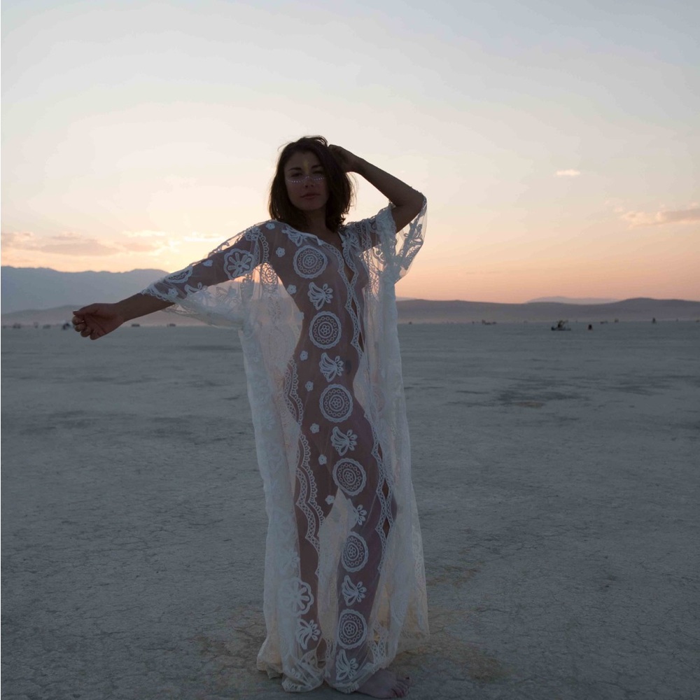 Boho Lace Cover Up Maxi Kaftan Kimono, Soft Lace Beach Bunny Coverup